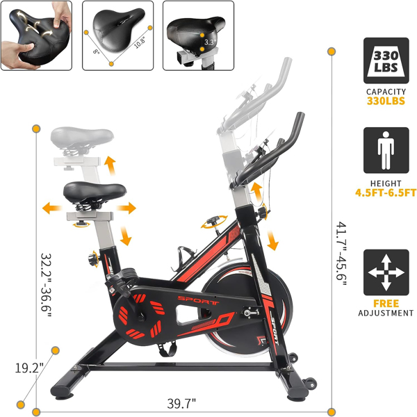 动感单车，最大承重330lb, 旋转室内自行车与液晶显示器和舒适的坐垫为家庭健身房有氧健身训练-4