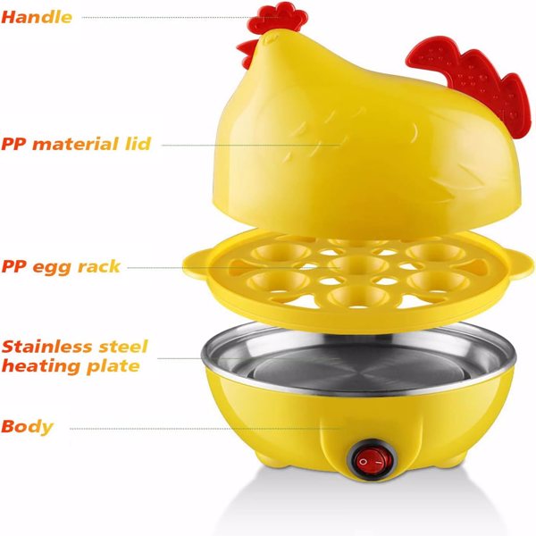 煮蛋器，带蒸笼附件的煮蛋器，用于煮软蛋和硬蛋、水煮蛋和煎蛋卷机蒸笼，7 个鸡蛋容量-4