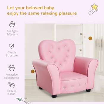 儿童沙发幼童簇绒软垫沙发椅钻石装饰公主沙发-AS