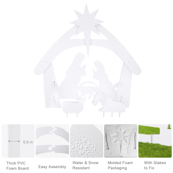  116*53*112cm 耶稣诞生 白色 PVC 庭院耶稣装饰 庭院 北美 S001-22
