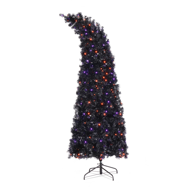  7ft 黑色 400灯 紫橙双色 10功能带遥控器 1050枝头 巫师帽造型 自动树结构 PVC材质 圣诞树 美规 N101-7
