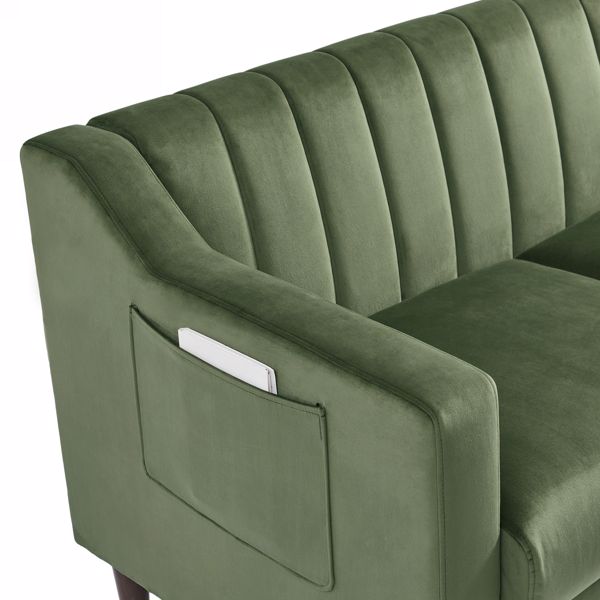 现代软垫簇绒口音椅，天鹅绒织物单人沙发单边椅，舒适的桶俱乐部客厅扶手椅，带实木腿，用于卧室客厅客厅 阅览室办公室-绿色-6