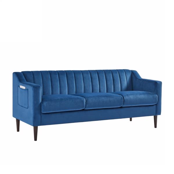 现代切斯特菲尔德沙发，舒适的软垫沙发，天鹅绒面料，木框木腿，适用于客厅/卧室/办公室，3 座沙发 - 蓝色-8
