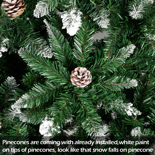 6ft 绿色尖头喷白 920枝头 52松果 自动树结构 PVC材质 圣诞树 N101-3