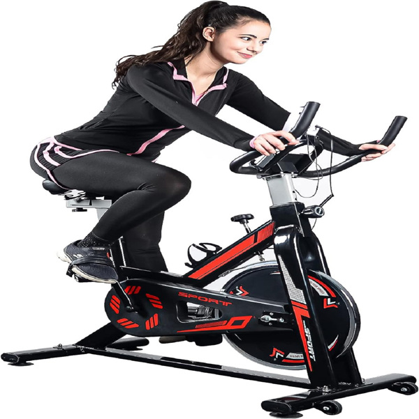 动感单车，最大承重330lb, 旋转室内自行车与液晶显示器和舒适的坐垫为家庭健身房有氧健身训练-10