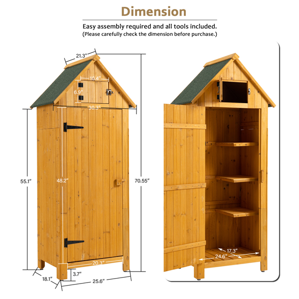 木制花园储物柜，带可锁门，单门，自然色-2