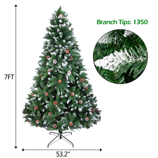 7ft 绿色植绒 1350枝头 61松果 自动树结构 PVC材质 圣诞树 N101-7