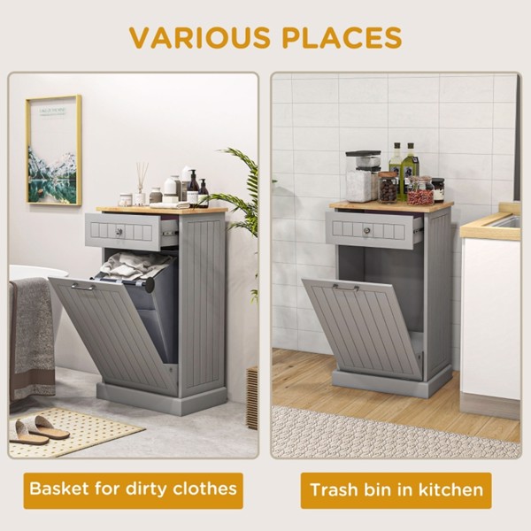 厨房倾斜式垃圾箱柜独立回收柜带抽屉的垃圾桶支架，灰色-AS-2