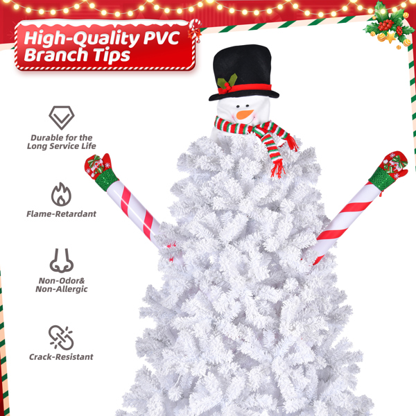  6.5ft 白色植绒 140灯 冷色8模式 700枝头 自动树结构 雪人造型 PVC材质 圣诞树 N101-4