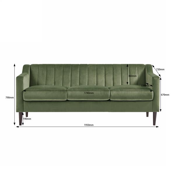 现代切斯特菲尔德沙发，舒适的软垫沙发，天鹅绒面料，木框木腿，适用于客厅/卧室/办公室，3 座沙发 - 绿色-3