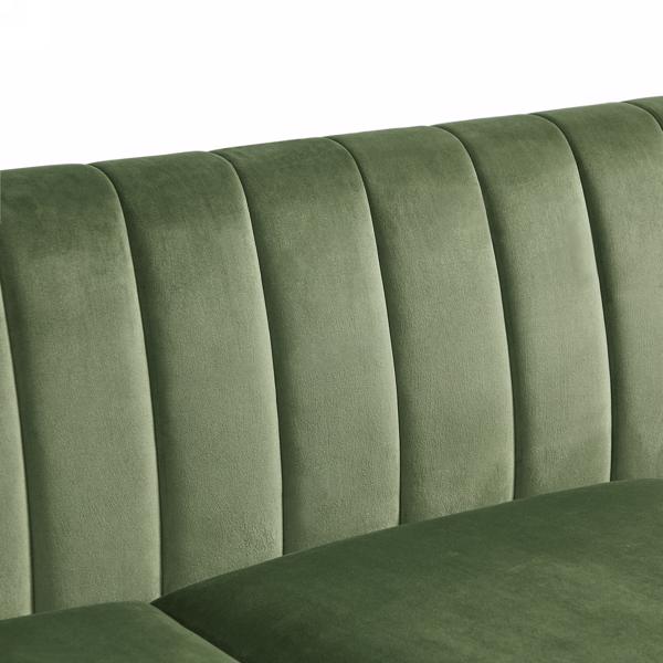 现代切斯特菲尔德沙发，舒适的软垫沙发，天鹅绒面料，木框木腿，适用于客厅/卧室/办公室，3 座沙发 - 绿色-12