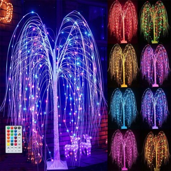 216 LED 5FT 彩色发光柳树，带遥控器的 LED 树，适用于室内室外圣诞聚会家庭婚礼装饰