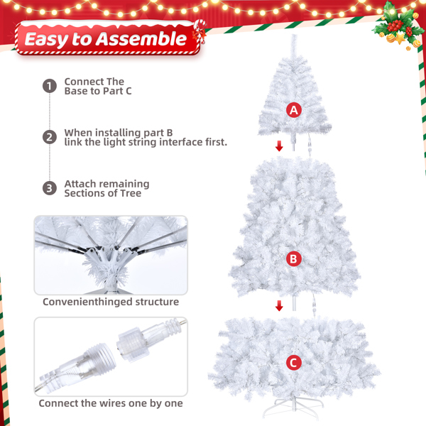  7ft 白色 500灯 冷色8模式 1346枝头 自动树结构 PVC材质 圣诞树 美规 N101-8