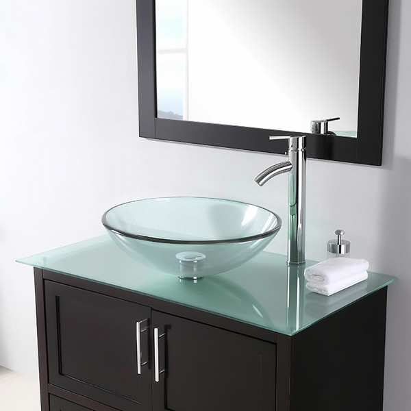 透明 16 英寸玻璃缸式浴室水槽 -10