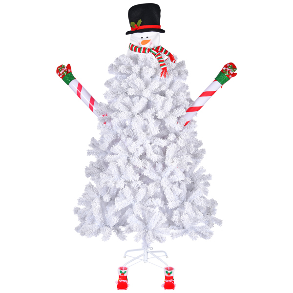  6.5ft 白色植绒 140灯 冷色8模式 700枝头 自动树结构 雪人造型 PVC材质 圣诞树 N101-9