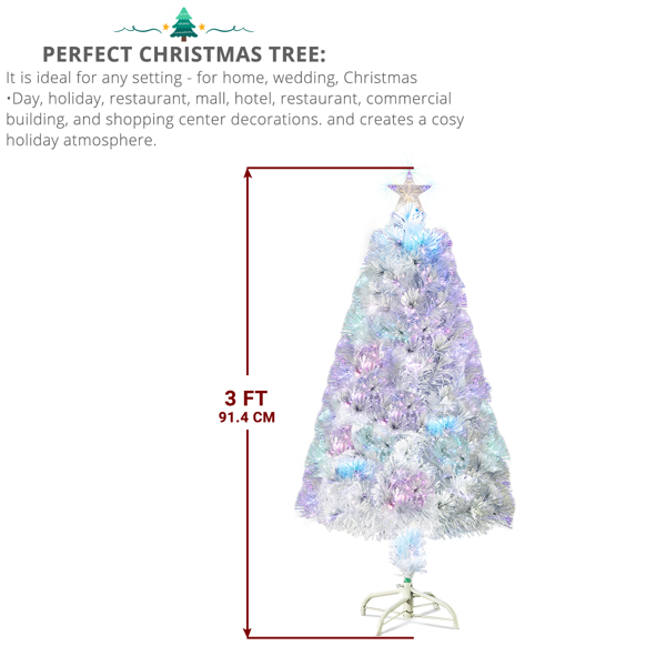  3ft 白色 光纤 七彩变色 85枝头 顶部带星星 塑料底座 PVC材质 圣诞树 英规 N101-14