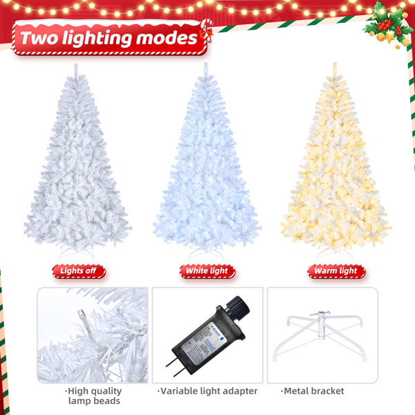  8ft 白色 670灯 暖色8模式 2008枝头 自动树结构 PVC材质 圣诞树 美规 N101-3