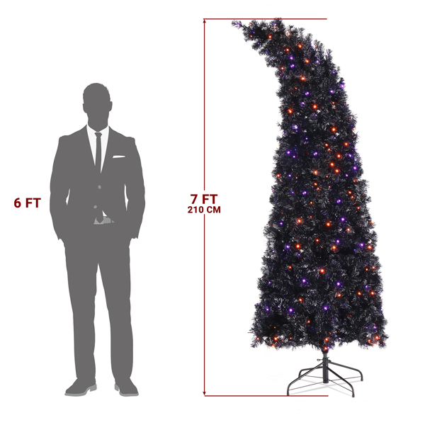  7ft 黑色 400灯 紫橙双色 10功能带遥控器 1050枝头 巫师帽造型 自动树结构 PVC材质 圣诞树 美规 N101-5