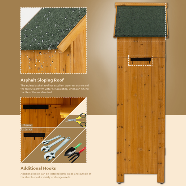 木制花园储物柜，带可锁门，单门，自然色-4