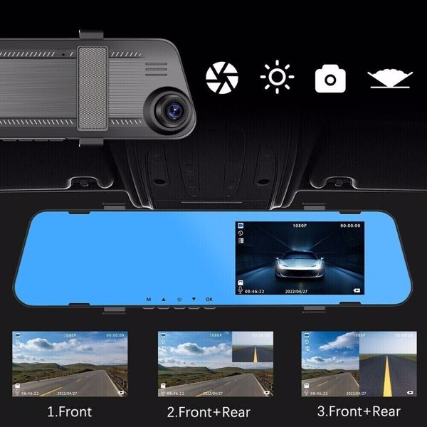 1080P后视镜车载DVR双行车记录仪摄像头前后高清录像机-4