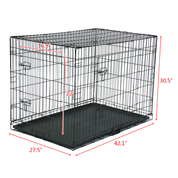  42寸 铁 可折叠 带分隔栏 塑料托盘 黑色 猫狗笼 N001-7
