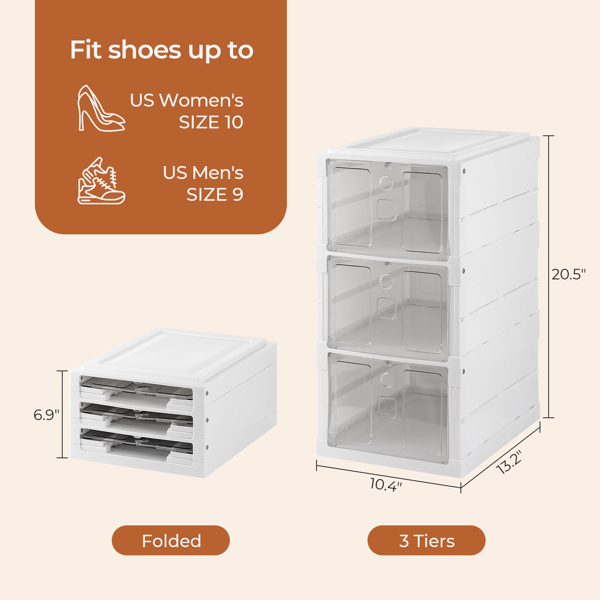  白色 3层透明门可折叠 25.5*34.5*54cm 鞋盒 塑料 N001-14