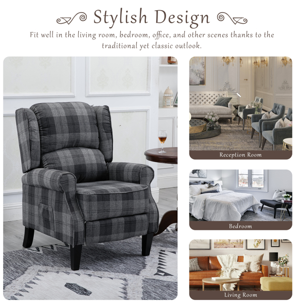 现代软垫躺椅，单人沙发，灰色格纹-6