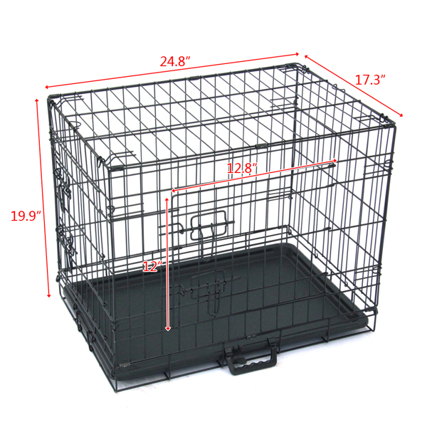  24寸 铁 可折叠 带分隔栏 塑料托盘 黑色 猫狗笼 N001-7