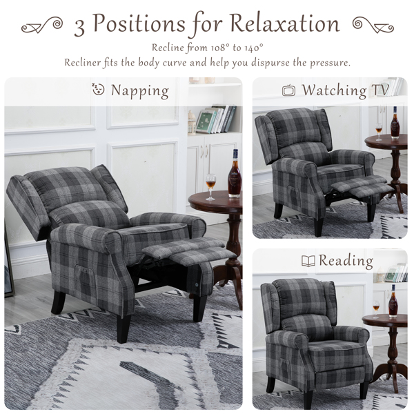现代软垫躺椅，单人沙发，灰色格纹-5