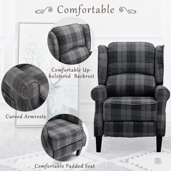 现代软垫躺椅，单人沙发，灰色格纹-3