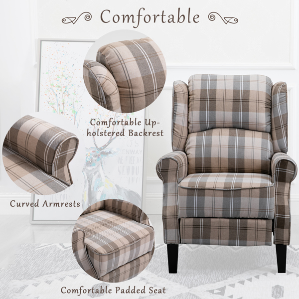 现代软垫躺椅，单人沙发，米色格纹-3