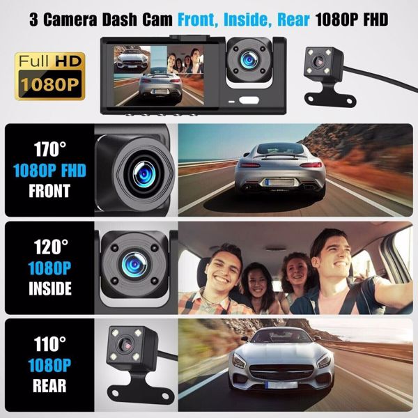 车载双镜头行车记录仪高清 1080P 前/后/内录像机摄像头 G 传感器-5