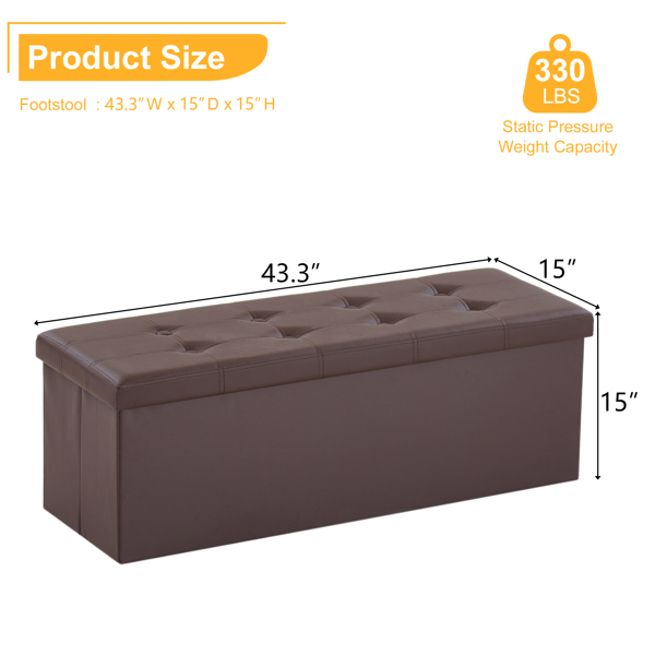  光面拉点 PVC 密度板 可折叠储物 脚凳 110*38*38cm 深棕色PVC-3 N201-BQ-29