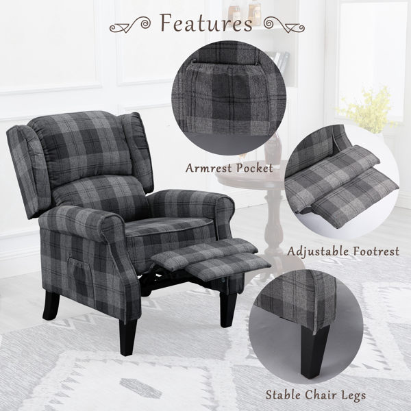 现代软垫躺椅，单人沙发，灰色格纹-4