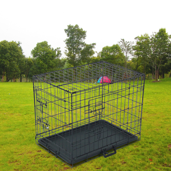  24寸 铁 可折叠 带分隔栏 塑料托盘 黑色 猫狗笼 N001-8