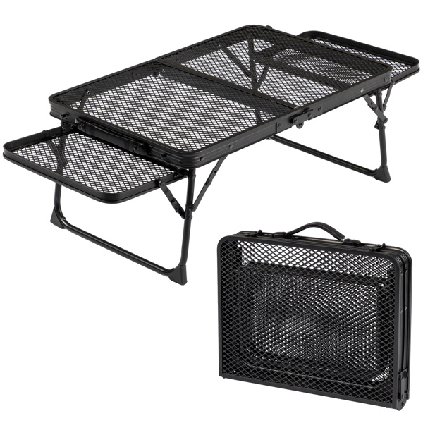  3ft 黑色 户外折叠桌 铝制框架 铁网格桌面 长方形 小号 两侧带边桌 N001-3