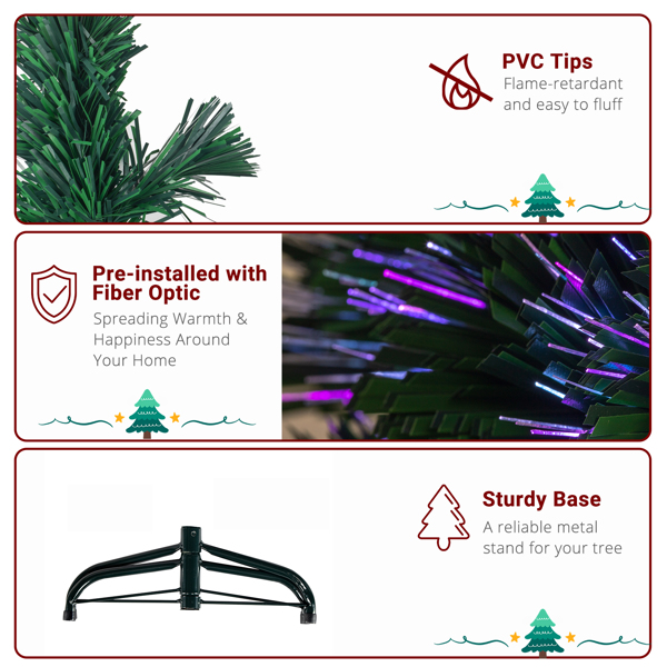  3ft 绿色 光纤 七彩变色 85枝头 顶部带星星 塑料底座 PVC材质 圣诞树 英规 N101-3