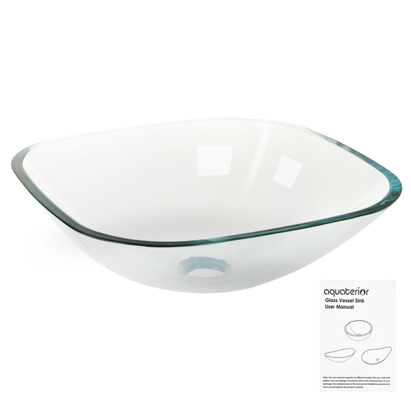Aquaterior 17 "x17 "x6" 钢化玻璃迷你方形台上式浴室水槽方形，适用于浴室、盥洗室、洗脸台、半浴室等。   （周末不发货，请谨慎下单）-7