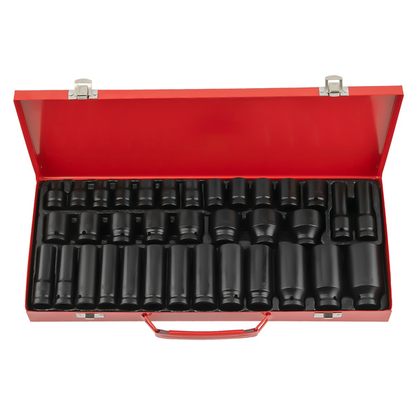 冲击套筒工具组35PCS 1/2" Deep Impact Socket Set Drive 6 Point Metric Garage Tool 8mm - 32mm Socket Set-2