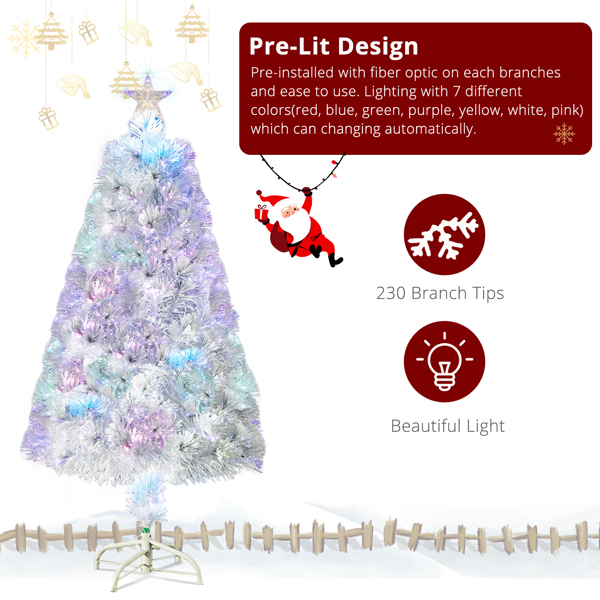  3ft 白色 光纤 七彩变色 85枝头 顶部带星星 塑料底座 PVC材质 圣诞树 英规 N101-7