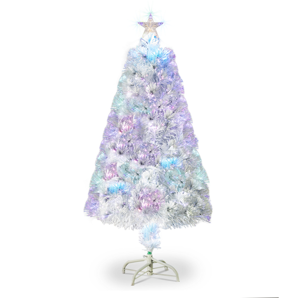  3ft 白色 光纤 七彩变色 85枝头 顶部带星星 塑料底座 PVC材质 圣诞树 英规 N101-8