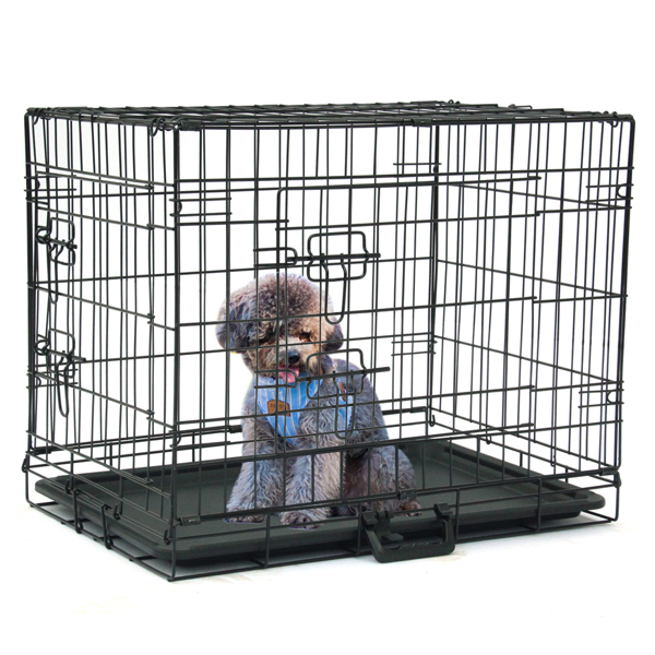  24寸 铁 可折叠 带分隔栏 塑料托盘 黑色 猫狗笼 N001-6
