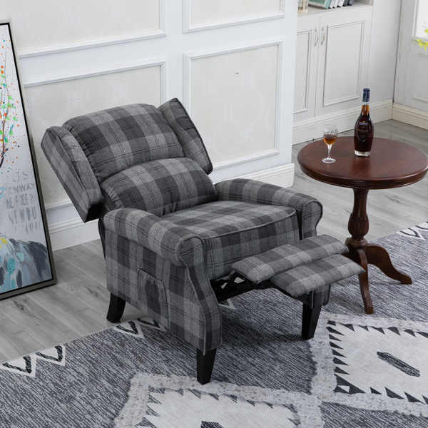 现代软垫躺椅，单人沙发，灰色格纹-10