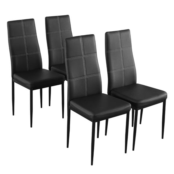  4pcs 靠背六格缝纫装饰 PU革 餐椅 圆管 黑色 S201-3