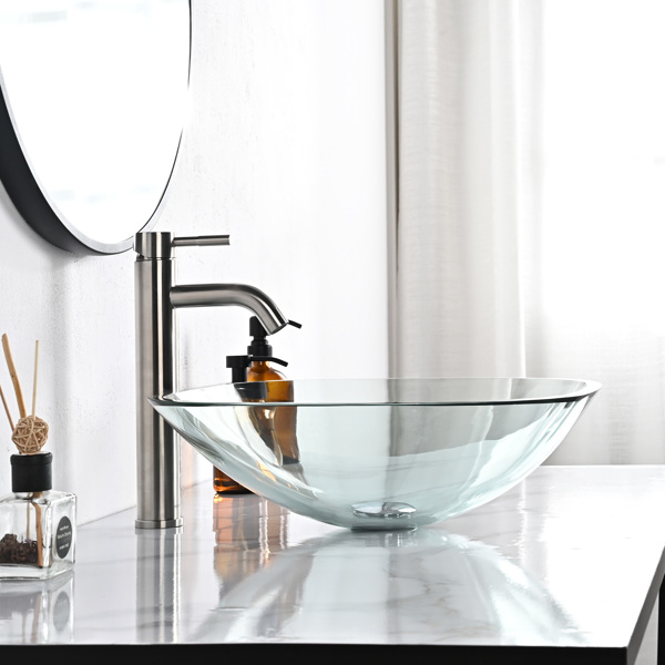 Aquaterior 17 "x17 "x6" 钢化玻璃迷你方形台上式浴室水槽方形，适用于浴室、盥洗室、洗脸台、半浴室等。   （周末不发货，请谨慎下单）-4