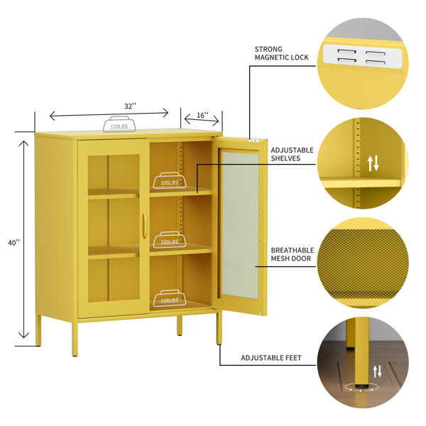 金属储物柜与网眼门，钢展示柜与可调货架的浴室，家庭办公室黄色-2