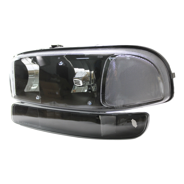 大灯总成-1999-2006 Sierra Headlight-黑透明侧反 透明侧反杠灯-4