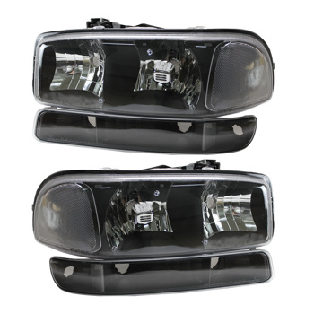 大灯总成-1999-2006 Sierra Headlight-黑透明侧反 透明侧反杠灯