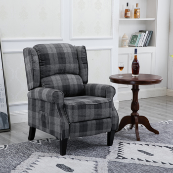 现代软垫躺椅，单人沙发，灰色格纹