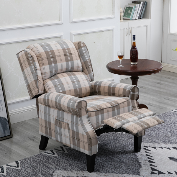 现代软垫躺椅，单人沙发，米色格纹-1